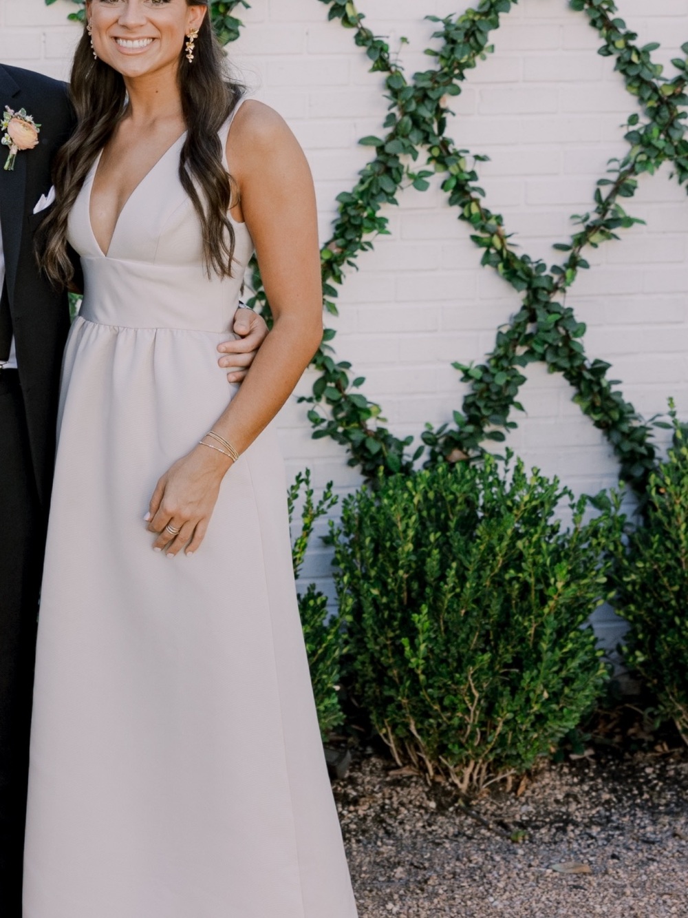 Amsale Sleeveless V-Neck Maxi Dress in Light Taupe